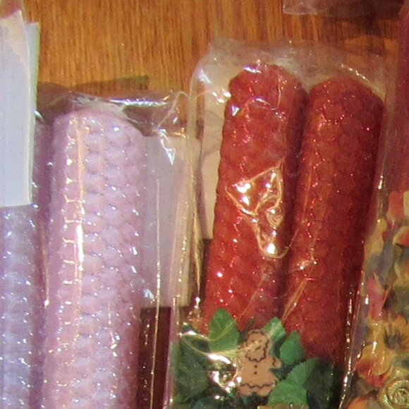 Random Pick, 1 Pair, 8" Bees Wax Candles, Decorated, Pink, Orange, Red, Coral - Picture 4 of 5
